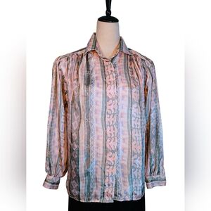 Vintage Tribal Abstract & Striped Blouse Button Front
